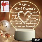 3D Illusion LED Night Lamp with Heart and Best Friend Design