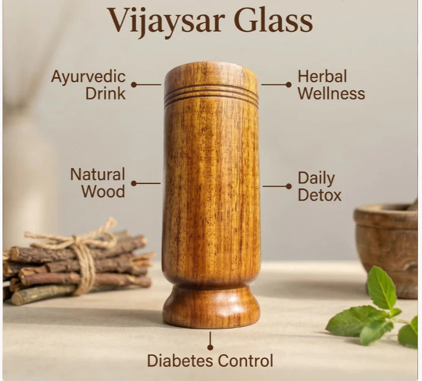 Navveda Ayurvedic Vijaysar Wooden Glass 🌿 – Natural Sugar Balance Tumbler 🩺✨
