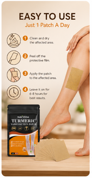 Navveda Turmeric Varicose Vein Patches | Natural Herbal Therapy for Swelling, Fatigue & Vein Health