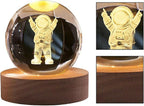 3D Engraved Crystal Astronaut LED Night Lamp with Wooden Base